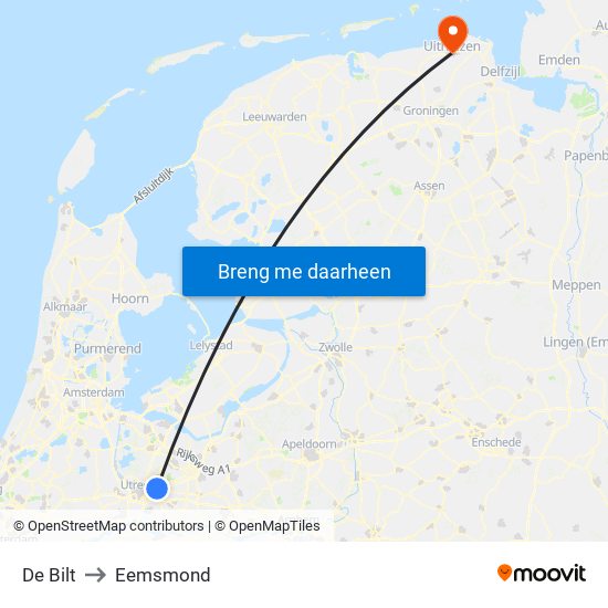 De Bilt to Eemsmond map