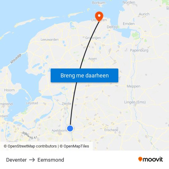 Deventer to Eemsmond map