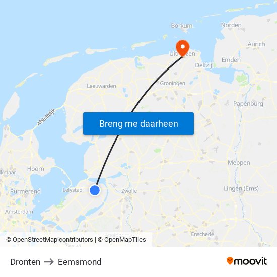 Dronten to Eemsmond map
