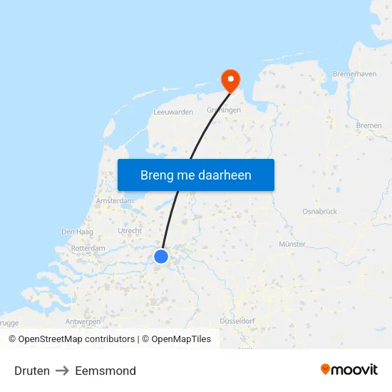 Druten to Eemsmond map