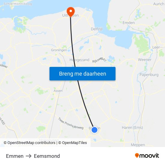 Emmen to Eemsmond map