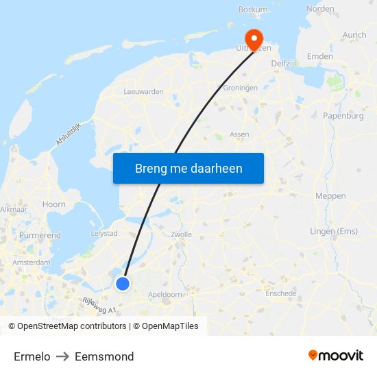 Ermelo to Eemsmond map