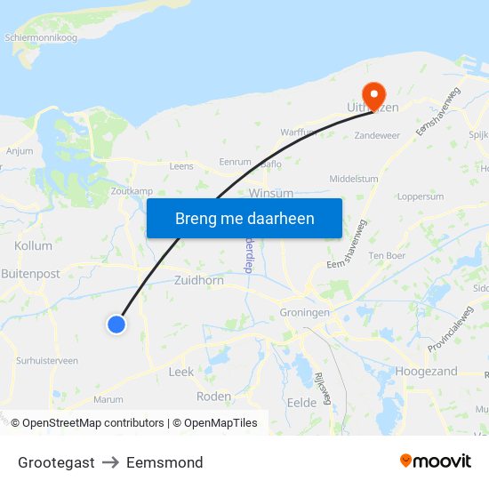 Grootegast to Eemsmond map