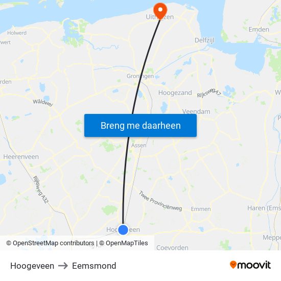 Hoogeveen to Eemsmond map