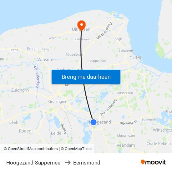 Hoogezand-Sappemeer to Eemsmond map