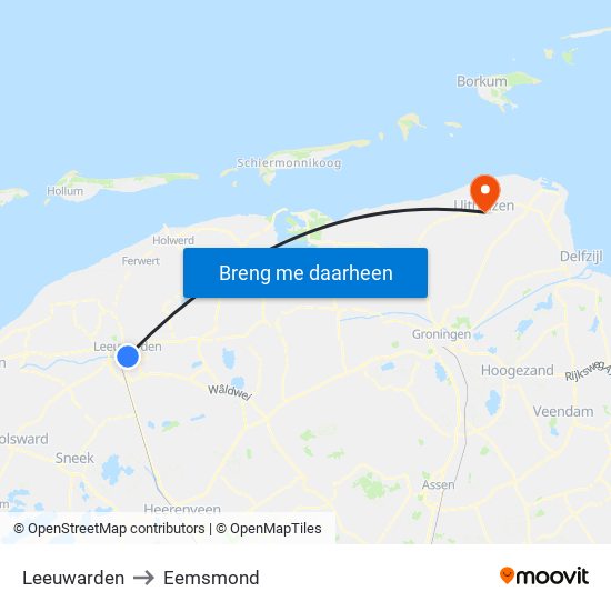 Leeuwarden to Eemsmond map
