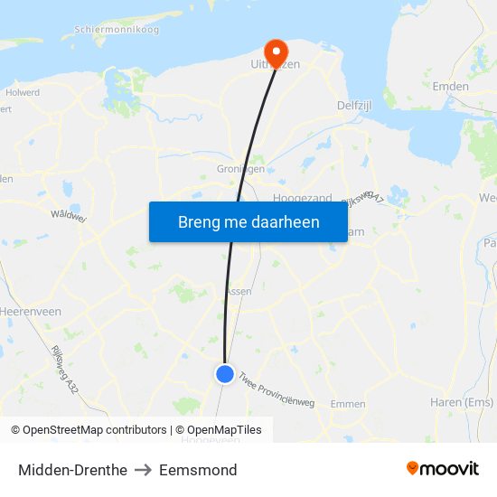 Midden-Drenthe to Eemsmond map
