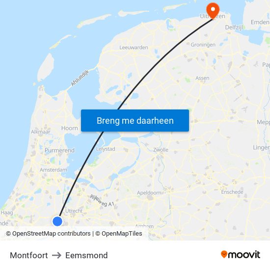 Montfoort to Eemsmond map