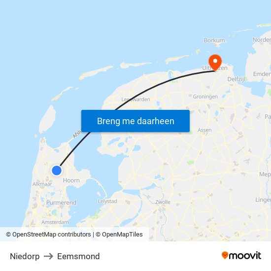 Niedorp to Eemsmond map