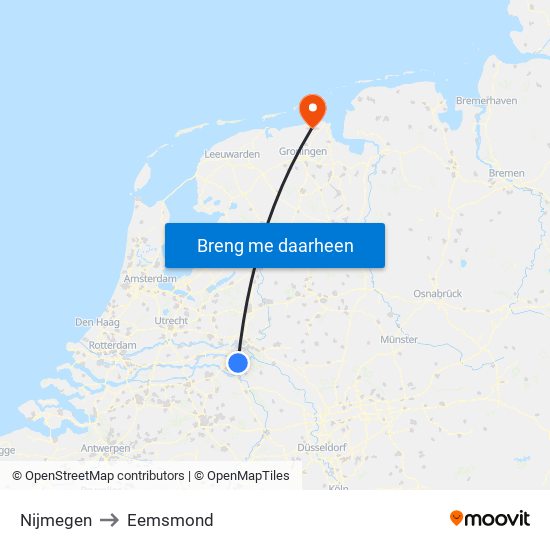 Nijmegen to Eemsmond map