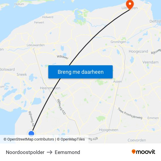 Noordoostpolder to Eemsmond map
