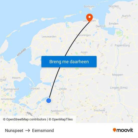 Nunspeet to Eemsmond map
