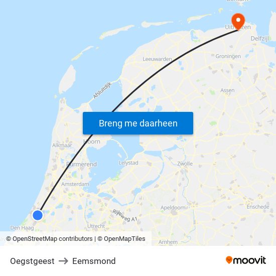 Oegstgeest to Eemsmond map