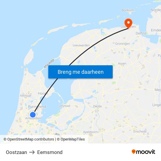 Oostzaan to Eemsmond map