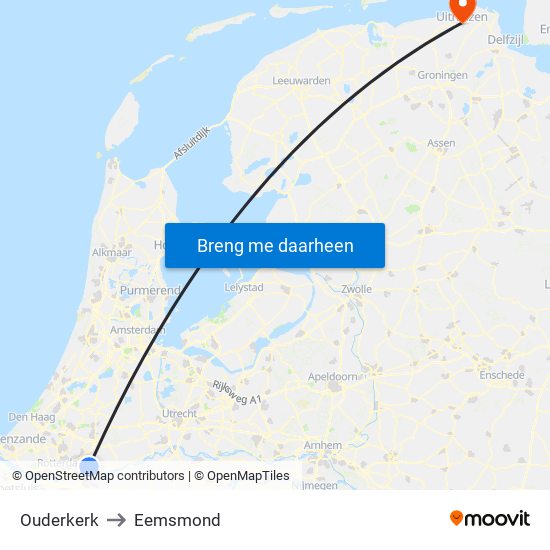 Ouderkerk to Eemsmond map