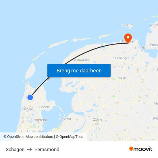 Schagen to Eemsmond map