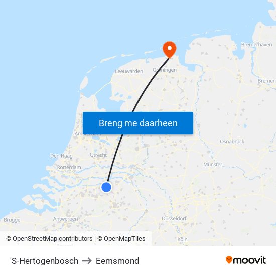 'S-Hertogenbosch to Eemsmond map