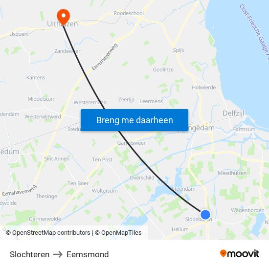 Slochteren to Eemsmond map