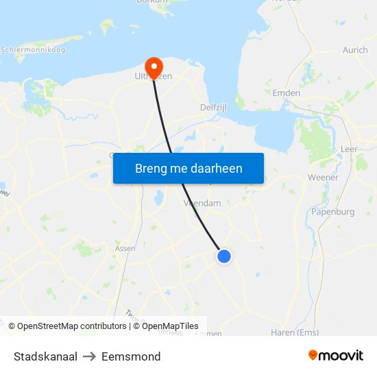Stadskanaal to Eemsmond map