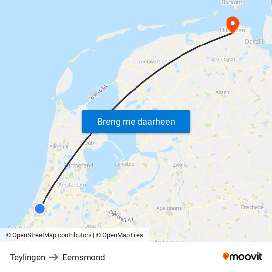 Teylingen to Eemsmond map