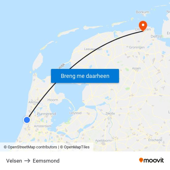 Velsen to Eemsmond map