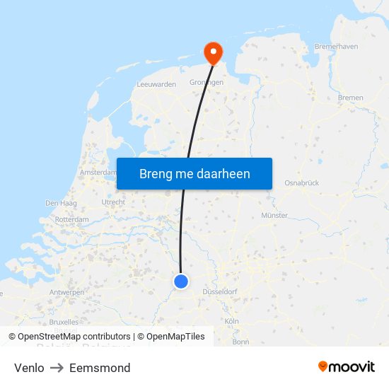 Venlo to Eemsmond map