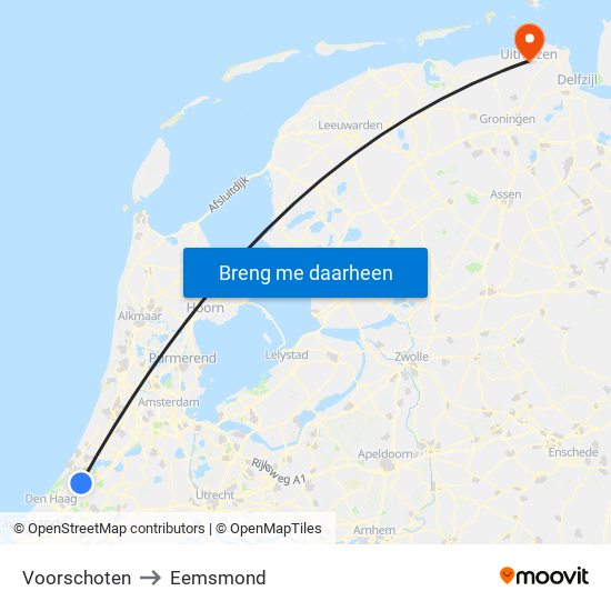 Voorschoten to Eemsmond map