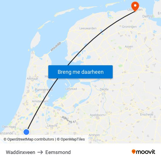 Waddinxveen to Eemsmond map