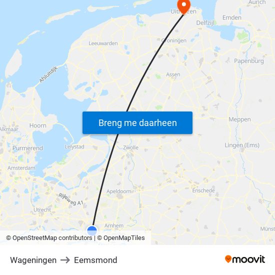 Wageningen to Eemsmond map