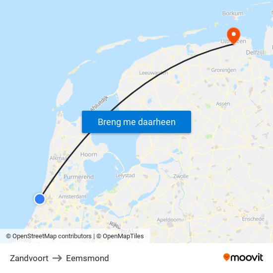 Zandvoort to Eemsmond map