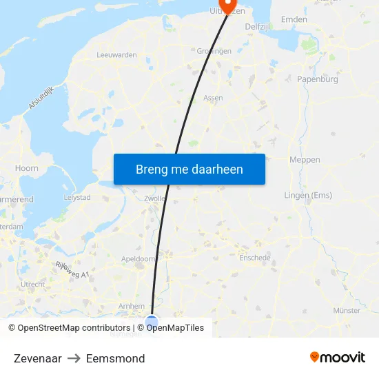 Zevenaar to Eemsmond map