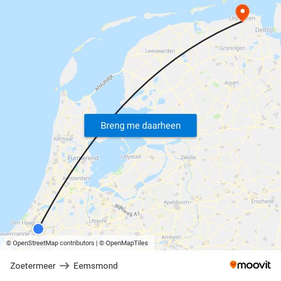 Zoetermeer to Eemsmond map