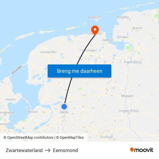 Zwartewaterland to Eemsmond map
