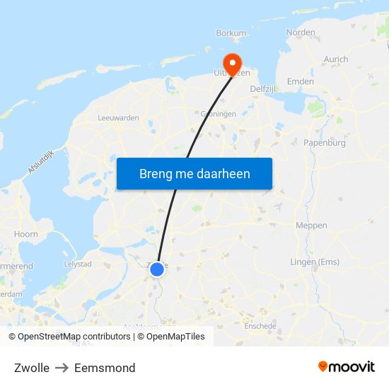 Zwolle to Eemsmond map
