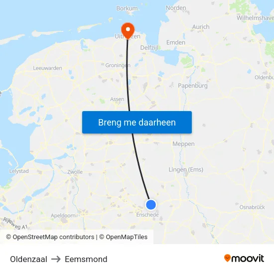 Oldenzaal to Eemsmond map