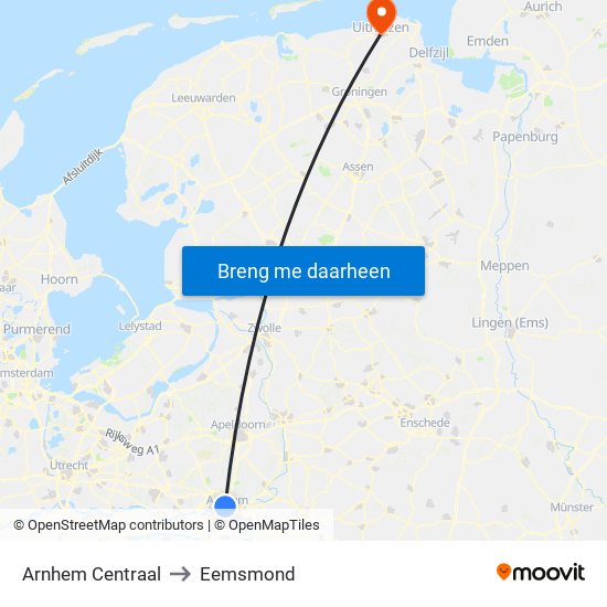 Arnhem Centraal to Eemsmond map