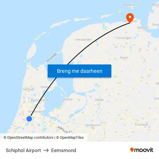 Schiphol Airport to Eemsmond map
