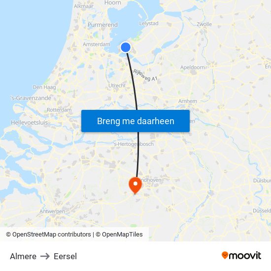 Almere to Eersel map