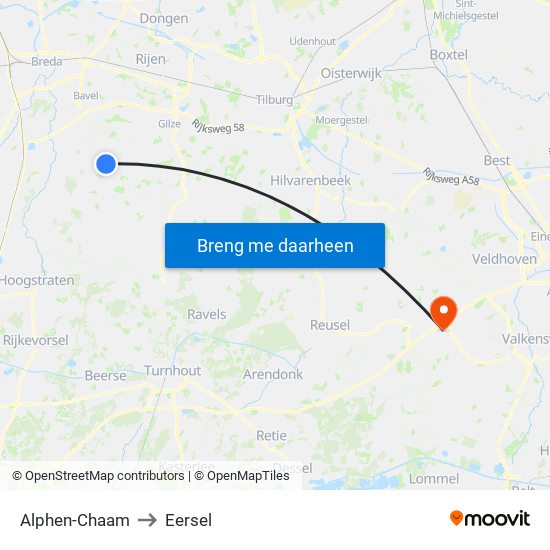 Alphen-Chaam to Eersel map