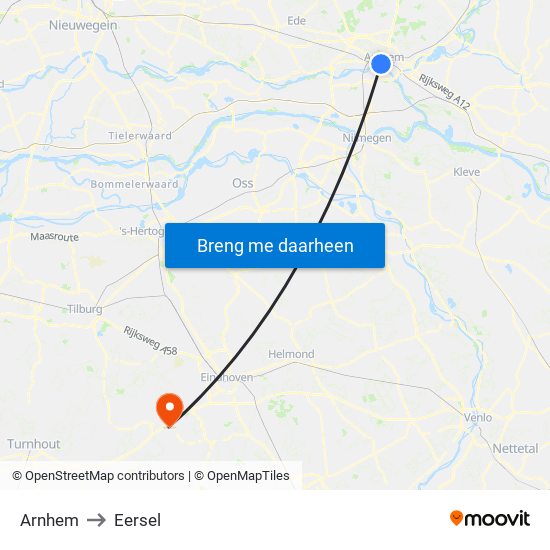 Arnhem to Eersel map