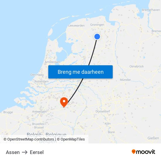 Assen to Eersel map