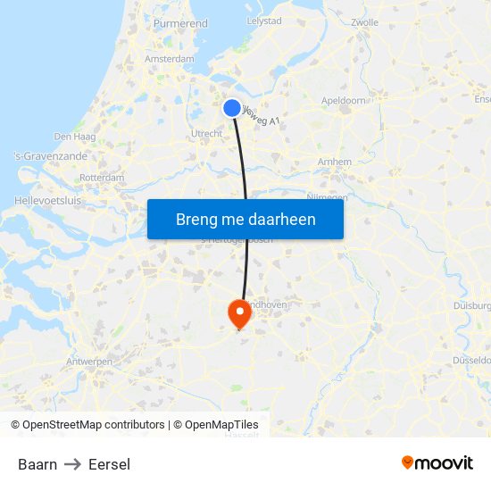 Baarn to Eersel map