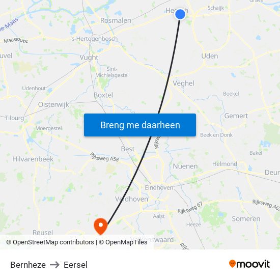 Bernheze to Eersel map