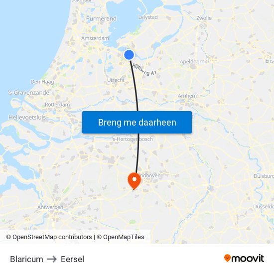 Blaricum to Eersel map