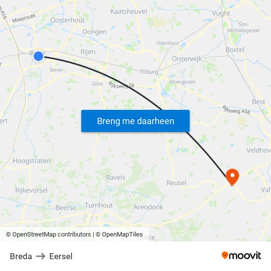 Breda to Eersel map