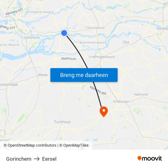 Gorinchem to Eersel map