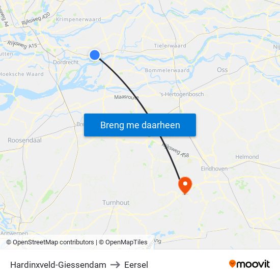 Hardinxveld-Giessendam to Eersel map