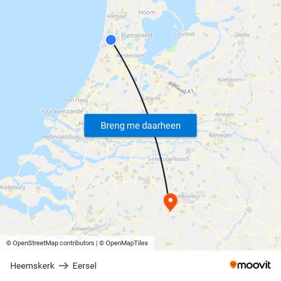 Heemskerk to Eersel map