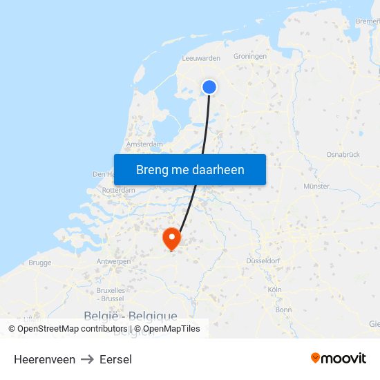 Heerenveen to Eersel map