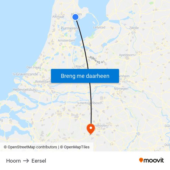 Hoorn to Eersel map